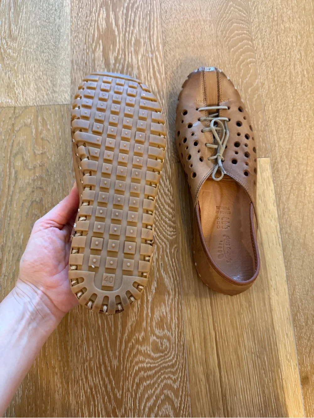 Spring Step Tan Perforated Leather Lace-Up Loafers used